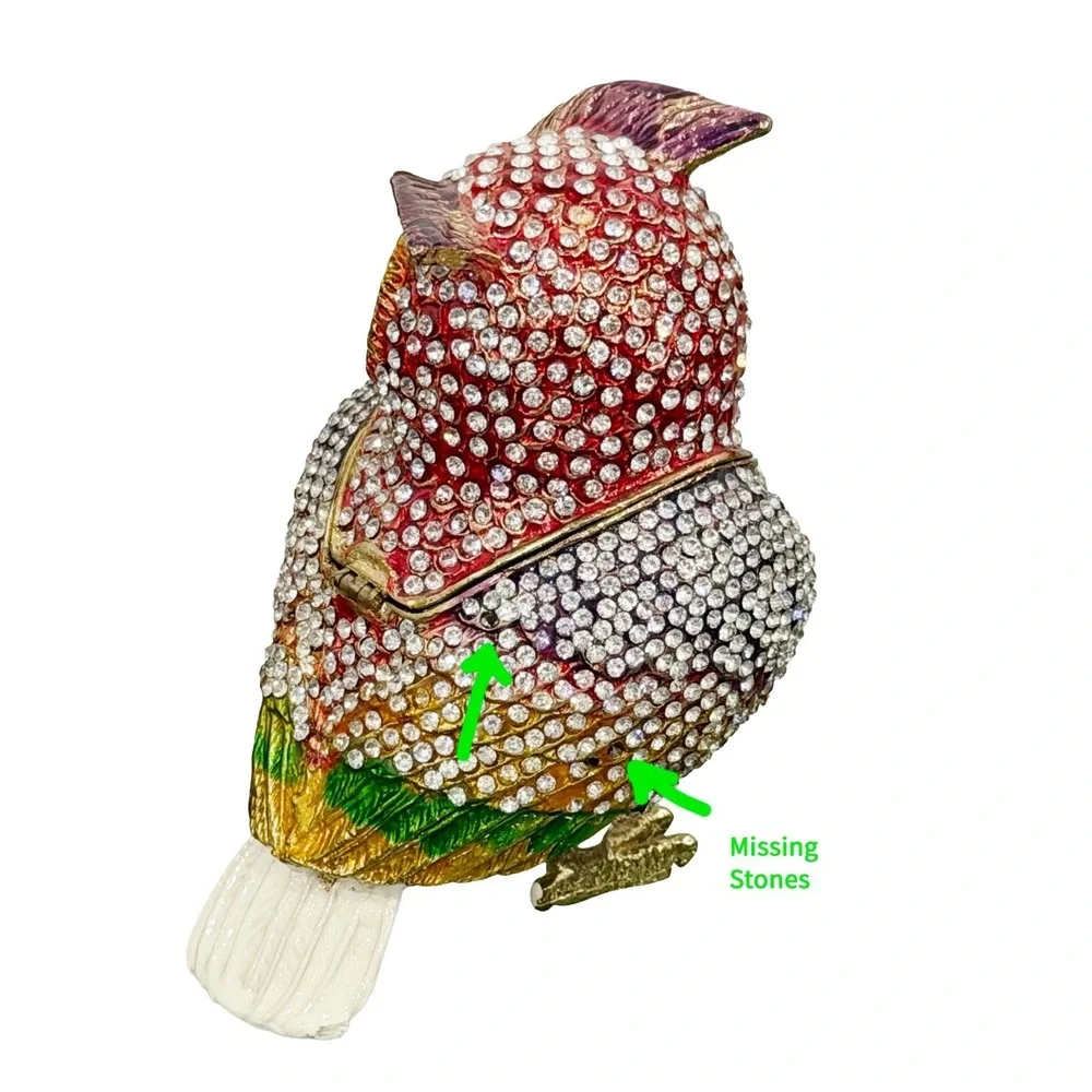 Jeweled Owl Trinket Box Rhinestone 4.75